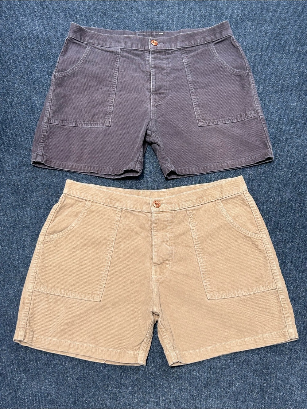 Men's Birdwell Beach Britches Lot of 2 Corduroy Shorts in Khaki and Gray Size 34